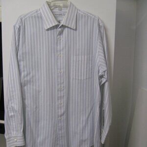 Van Heusen Men's White w/Blue Stripes Dress Shirt 17 1/2